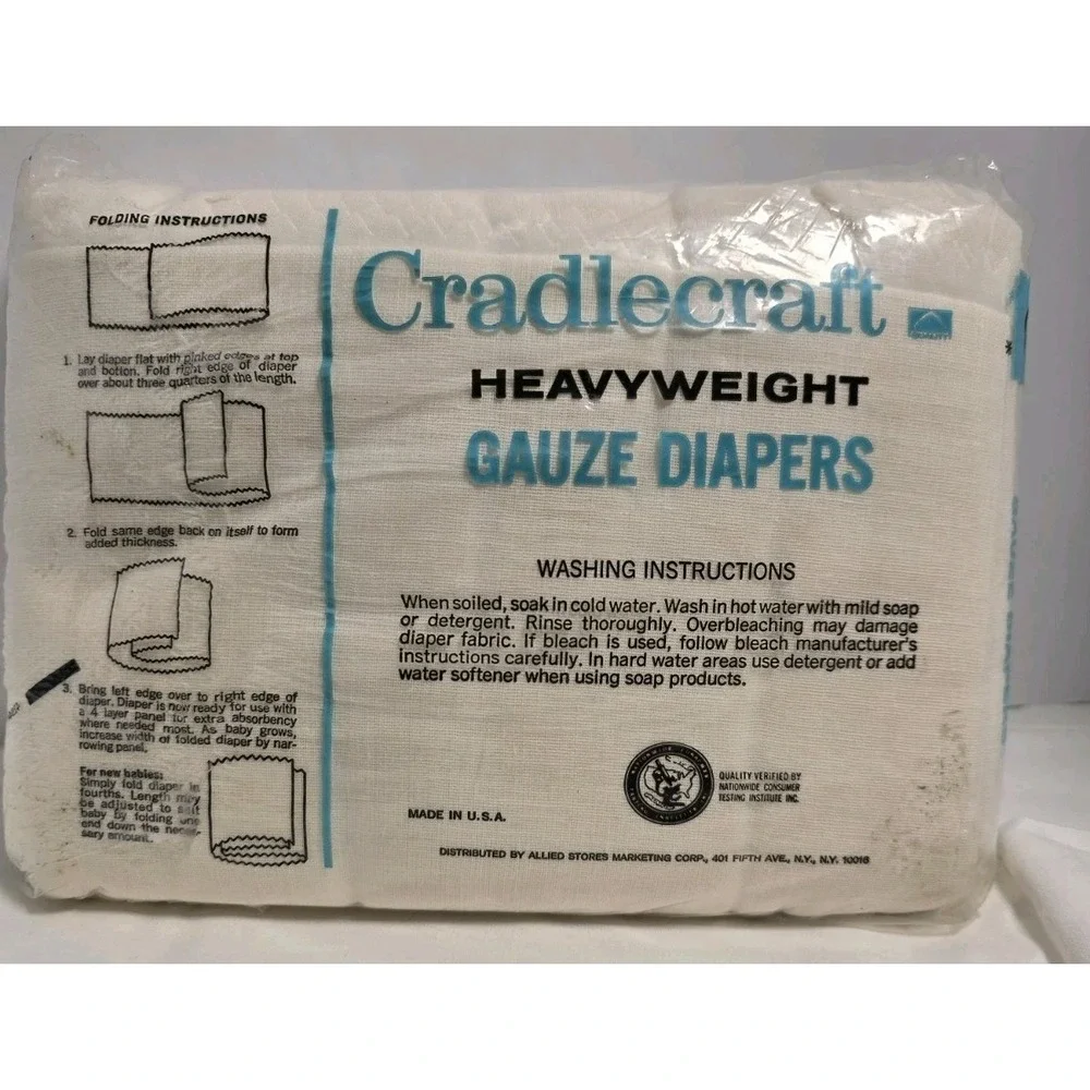New Vtg Cradlecraft  Heavy Weight Gauze‎ Cloth Diapers , 12  21